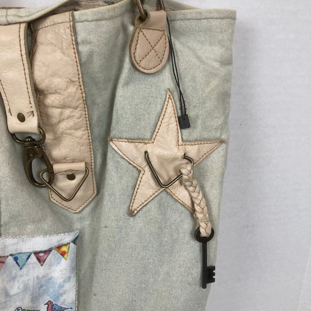 Vintage Addiction Canvas Tote Bag Cream Pink Leather Accent Beach Bus Camper Van - Picture 7 of 16